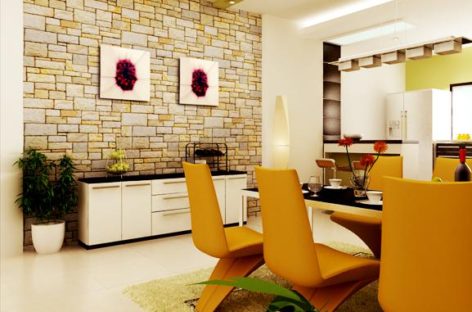 Phòng bếp đẹp và ấn tượng với cam và xanh