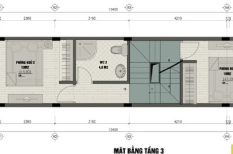 Xây nhà 3 tầng, 3 phòng ngủ trên đất 30m2